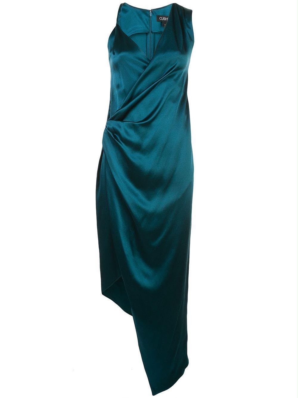 CUSHNIE Teal Asymmetric Satin Draped Dress